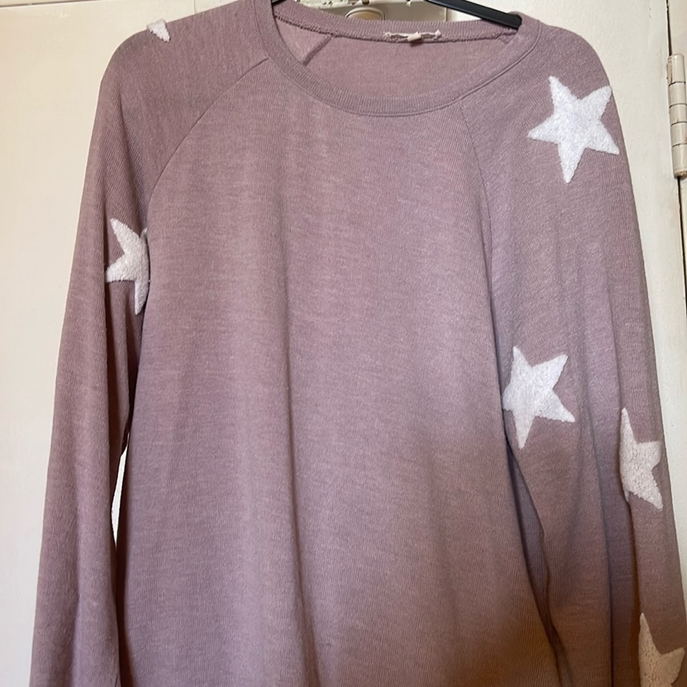 Good use condition easel oversized, blush maive pink sweatshirt with cream stars